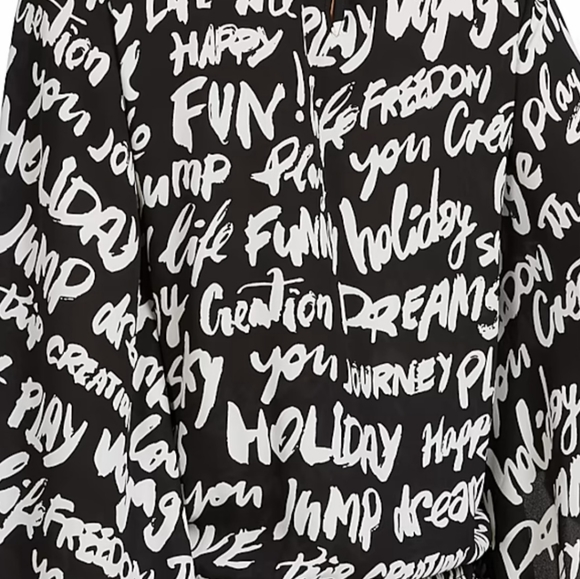 NY & Co. Black & White Bat Wing Script Blouse - Picture 4 of 4